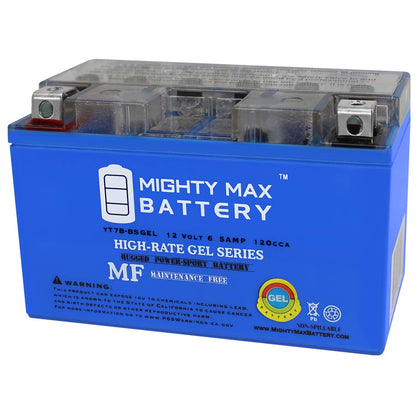 Mighty Max YT7B-BS front view showing compact rugged case and terminals for reliable starts