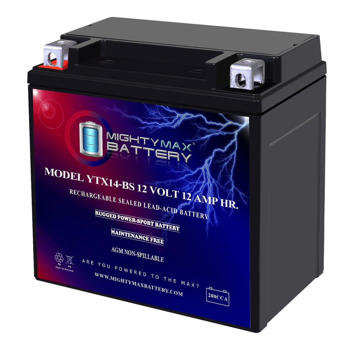 Mighty Max Battery front view showing compact maintenance-free design and ready installation