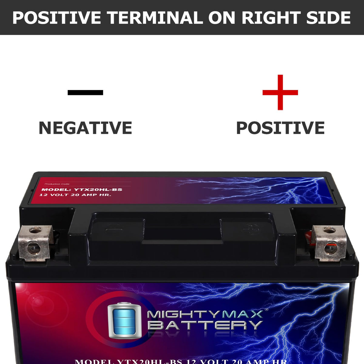 Mighty Max Battery side label showing model, voltage and CCA for quick verification