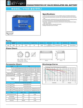 Mighty Max YTX9-BS GEL sealed case detail illustrating maintenance-free design