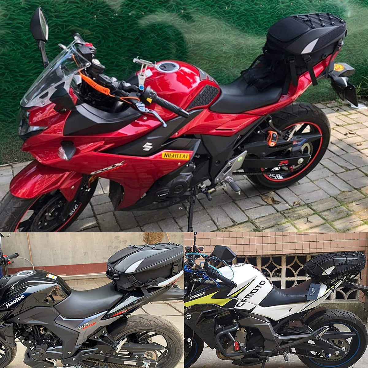 MIHUNTER mounted on motorcycle rear seat demonstrating stable attachment