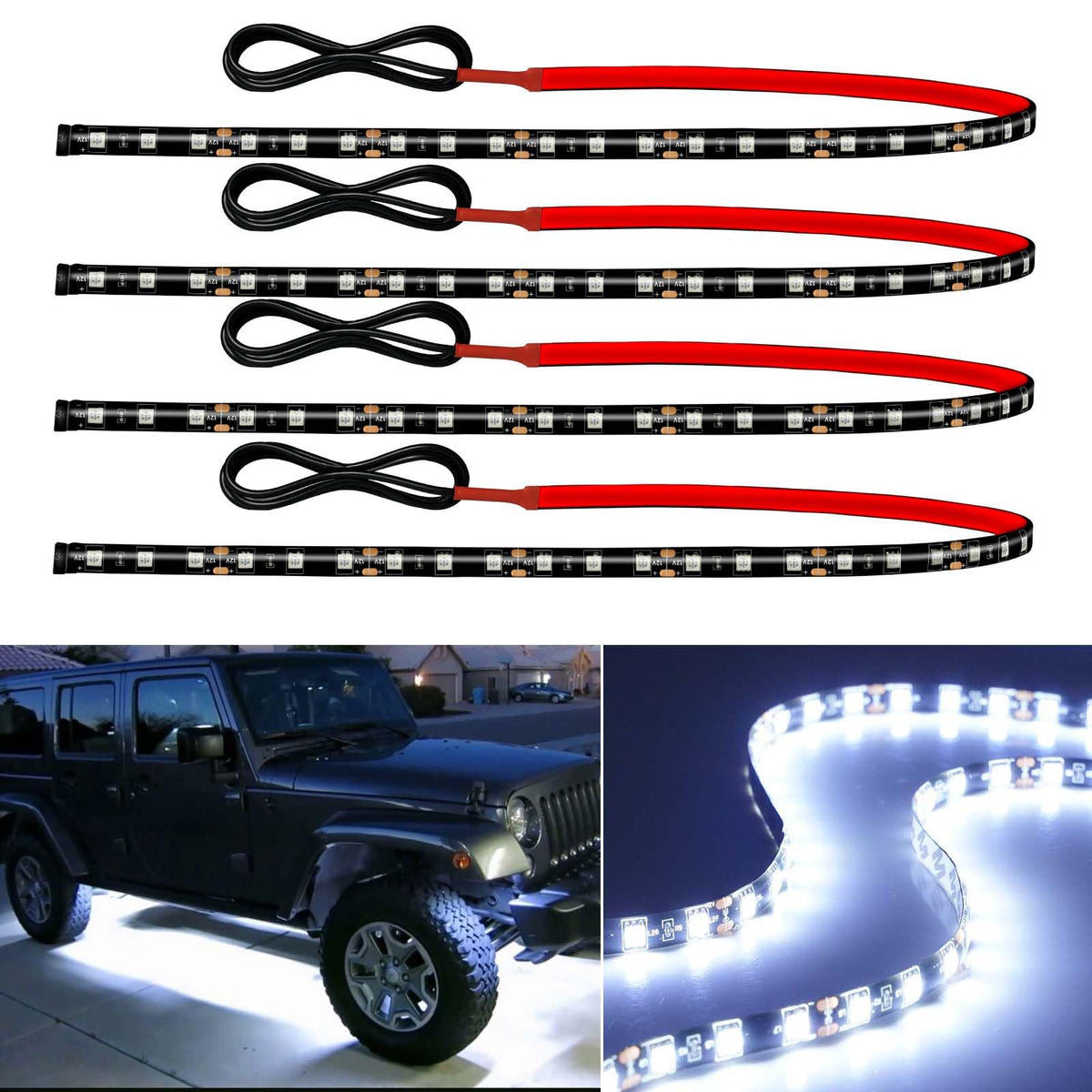 Miisiya front packaging showing 24-inch 12V LED strips and 4-pack benefit