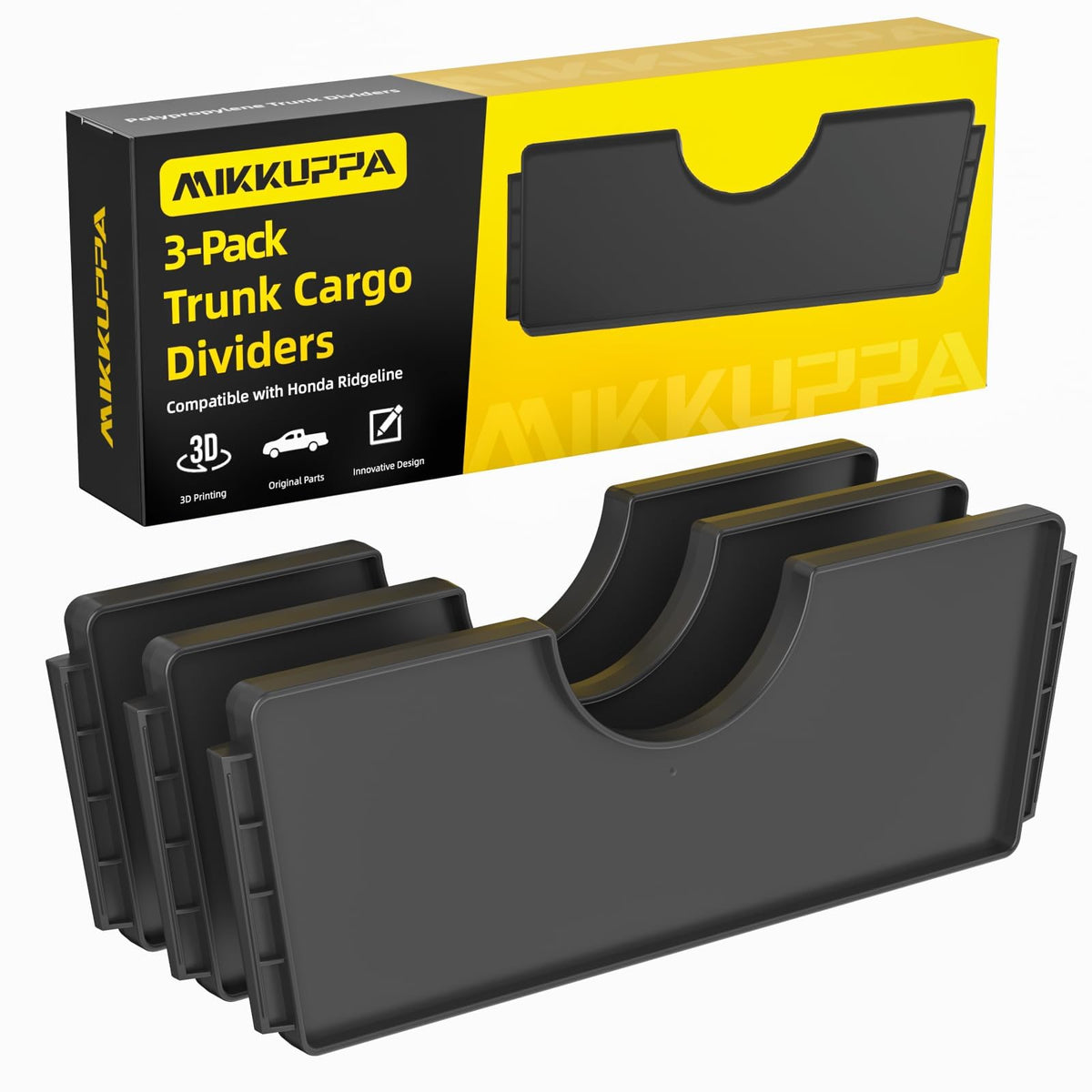 MIKKUPPA front view of trunk dividers showing clean organized space benefit