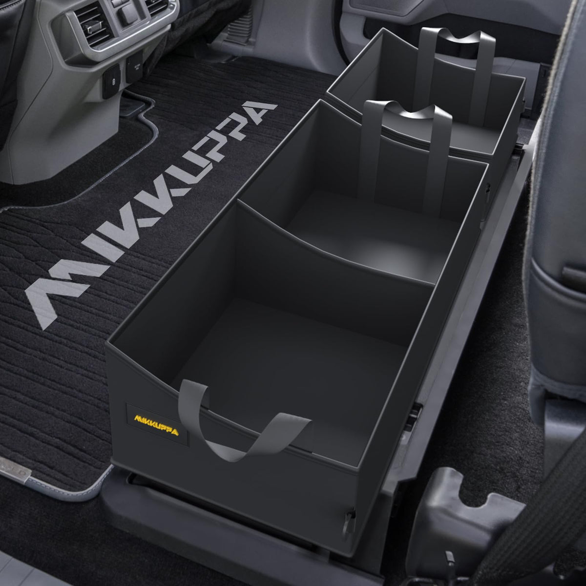 MIKKUPPA front view under-seat organizer showing neat storage and easy access
