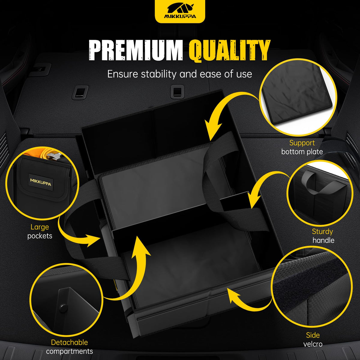 MIKKUPPA pair of organizers placed in a car trunk to prevent shifting and spills