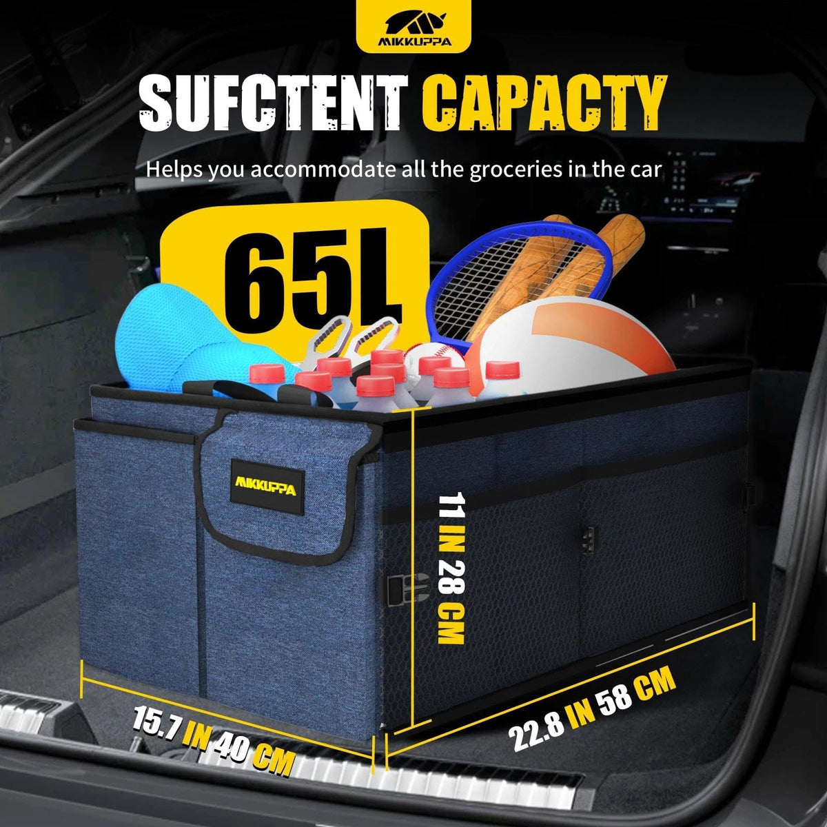 MIKKUPPA organizer with lid closed protecting items and creating a tidy trunk space