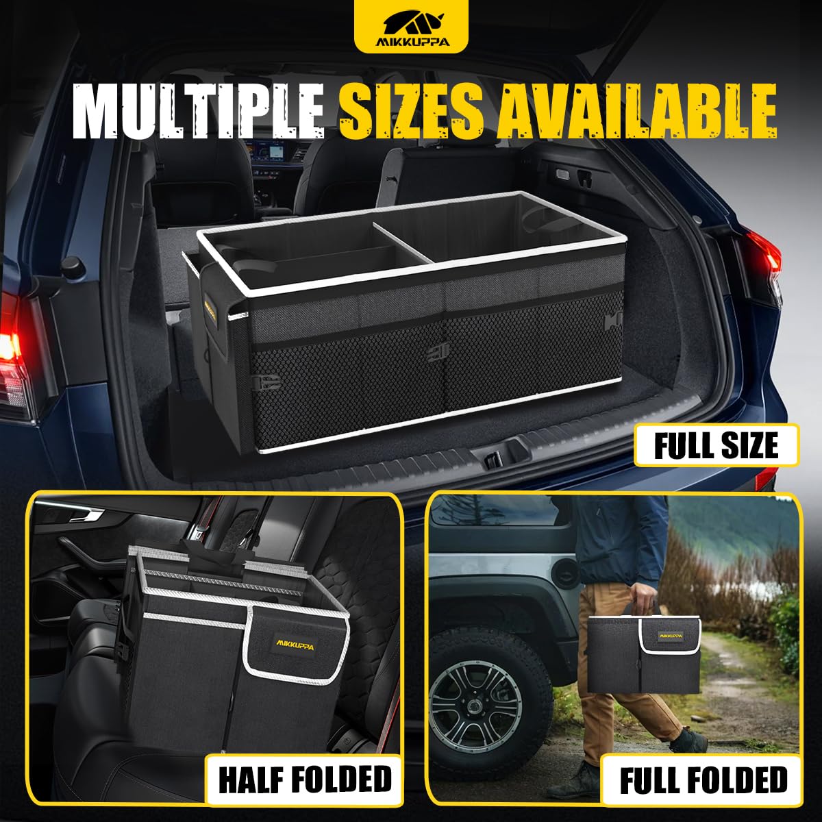 MIKKUPPA secured in SUV trunk with straps preventing items from shifting