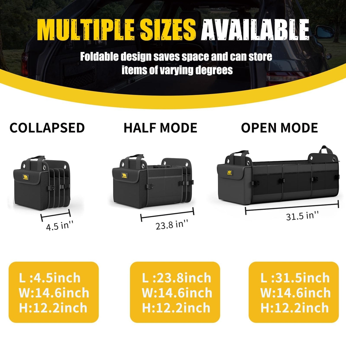 MIKKUPPA organizer in vehicle trunk sized to show 100L capacity and fit