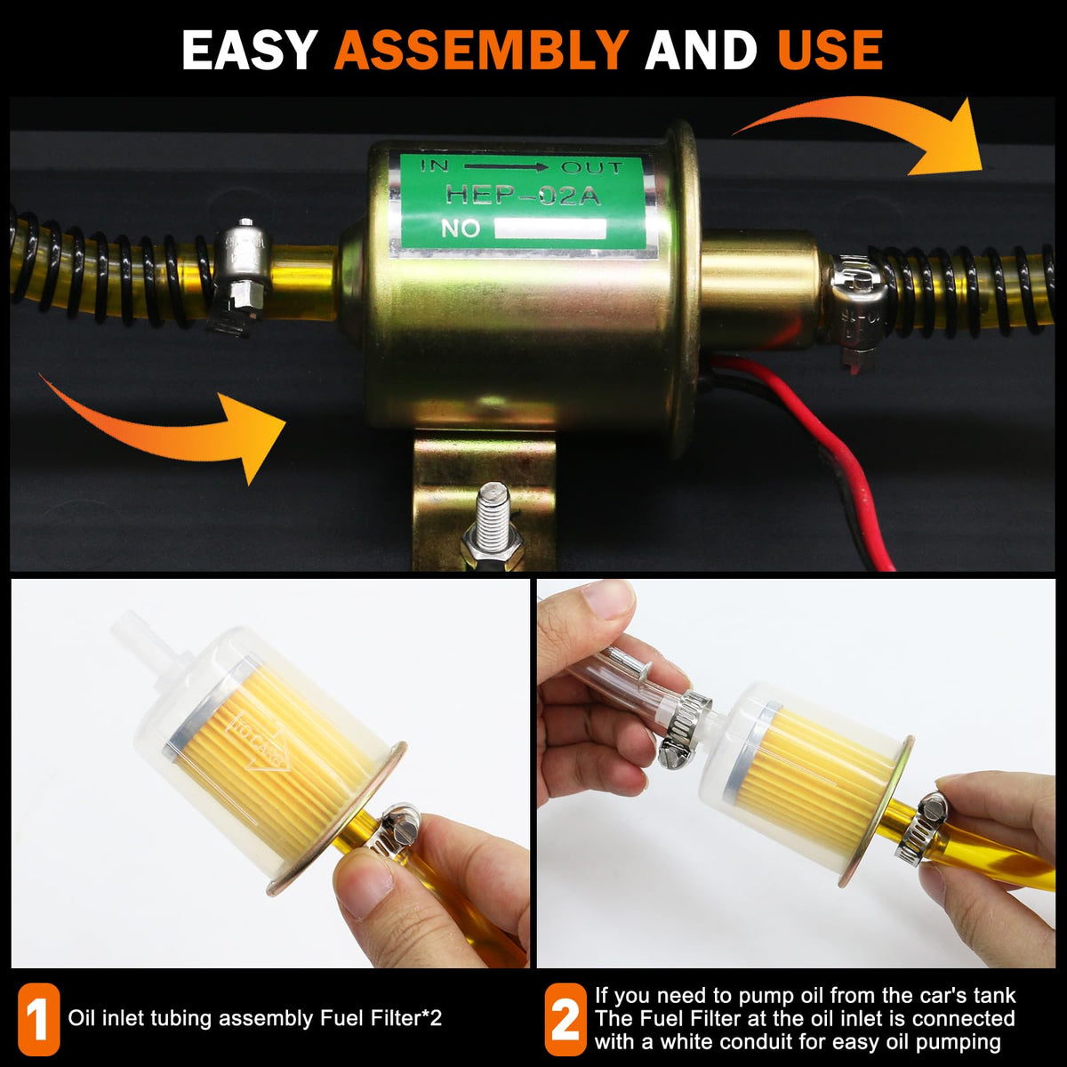 MILADO anti-kink fuel hose and funnel for smooth, tangle-free pumping