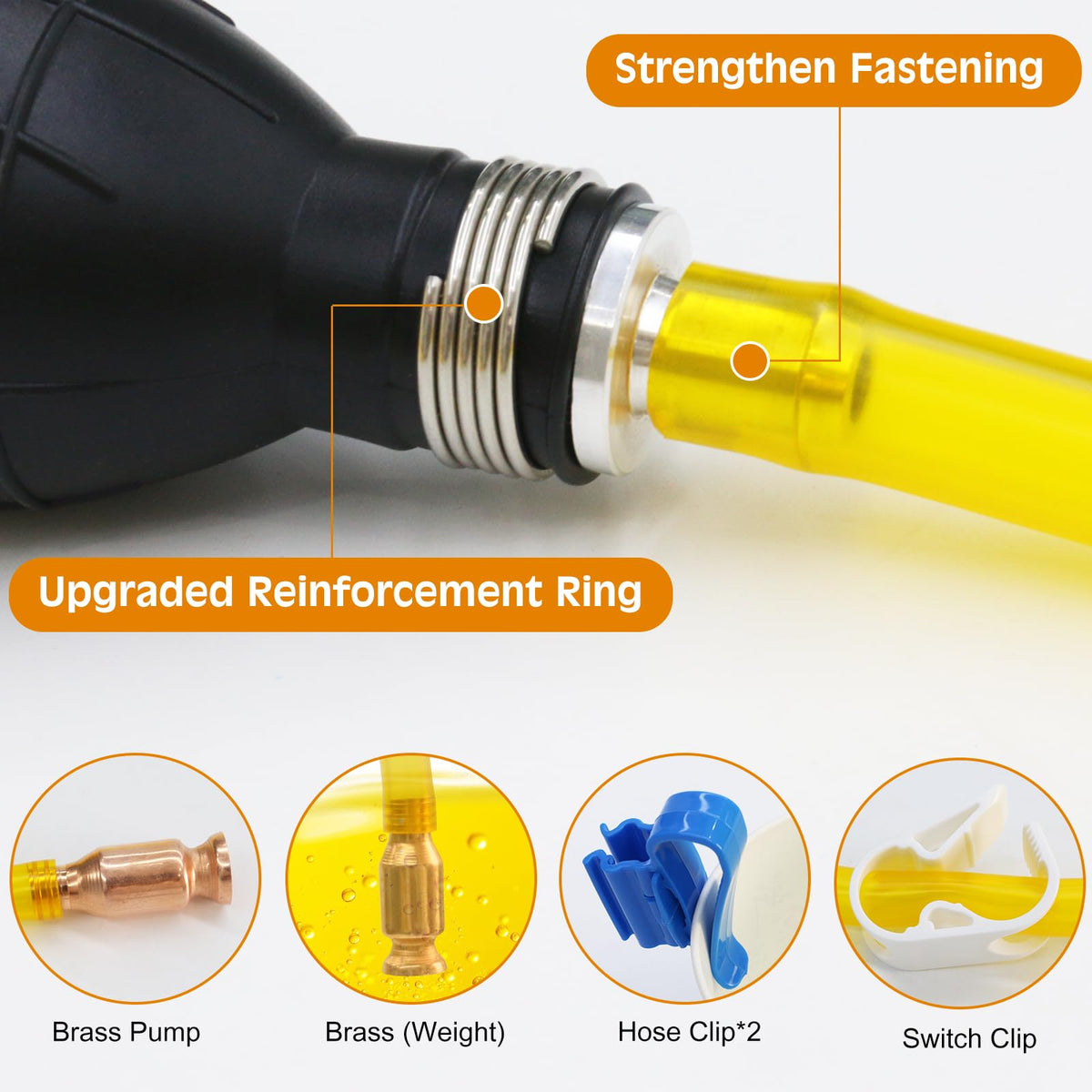 MILADO close-up of 10 ft PVC hose and grenade bulb for durable efficient pumping