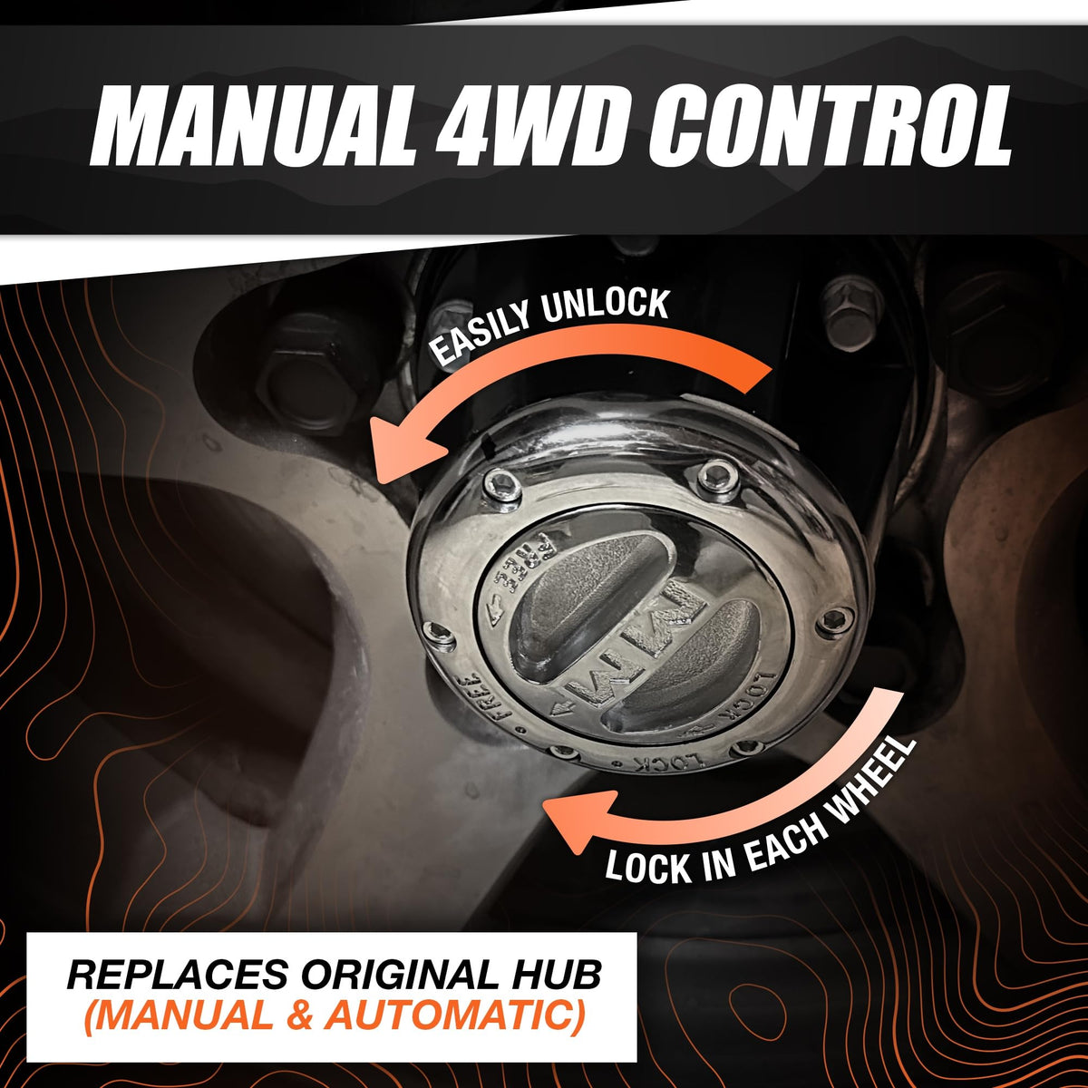MILE MARKER hub installed on truck wheel illustrating OE-fit and easy swap-in benefit