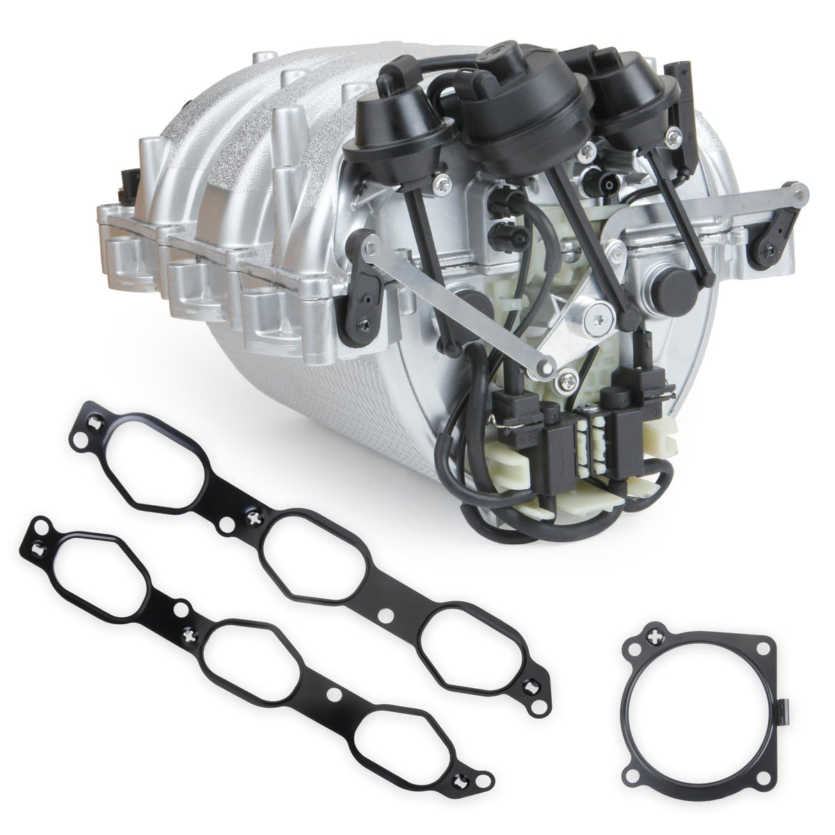 MILIPARTS intake manifold front view showing complete assembly and fitment advantage