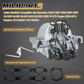 MILIPARTS manifold installed in Mercedes engine bay demonstrating direct fit