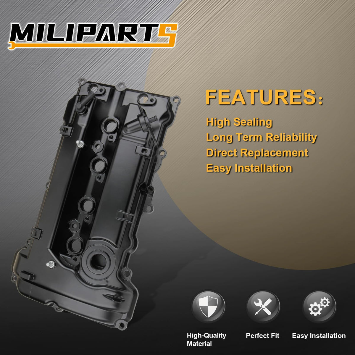 MILIPARTS oil cap and PCV cover closeup for convenient maintenance access