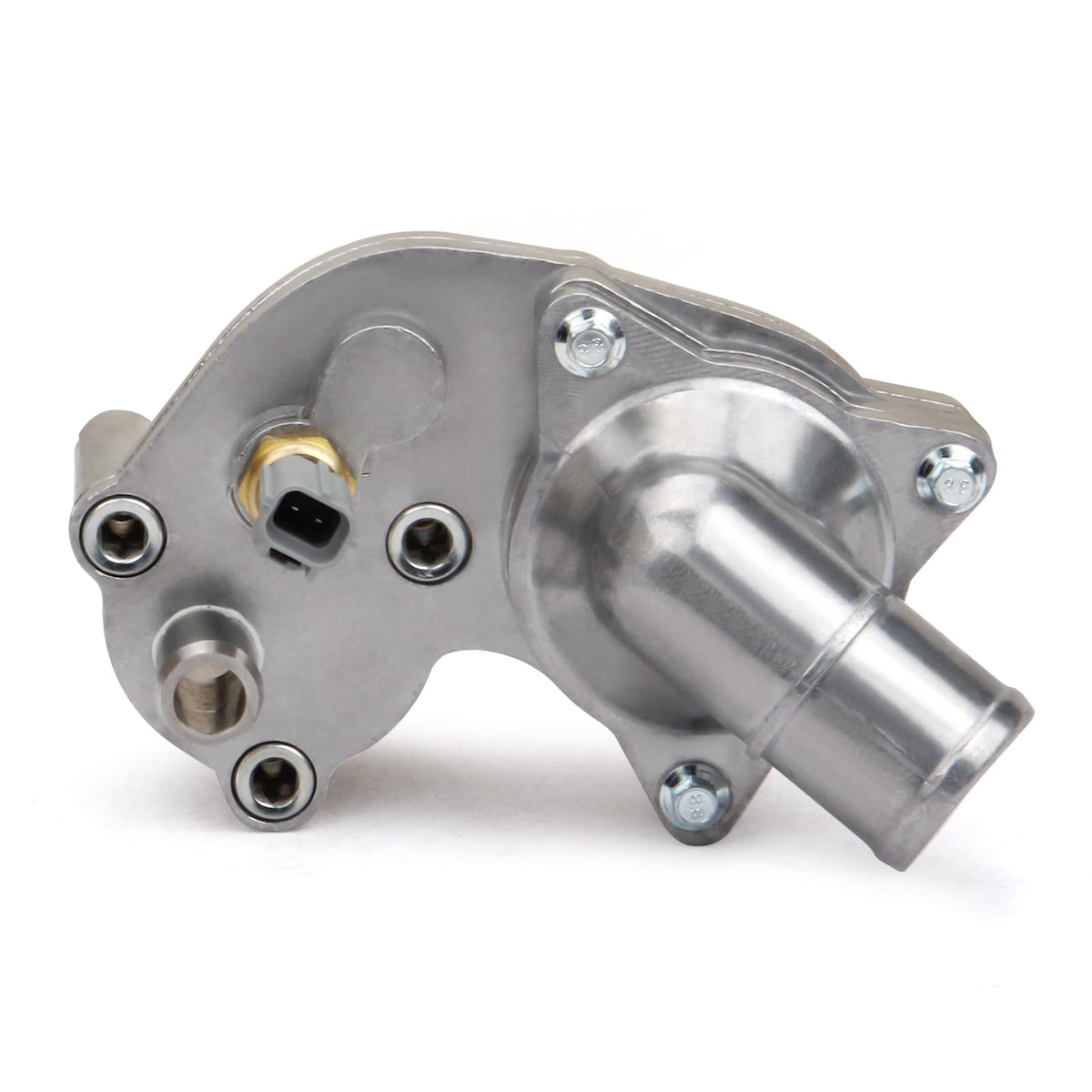 MILIPARTS thermostat housing front view showing exact-fit ports and reliable sealing