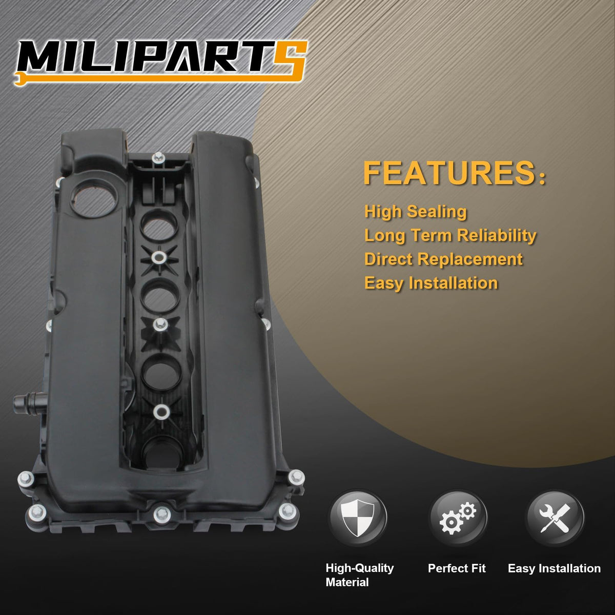 MILIPARTS valve cover installed on engine demonstrating direct fit