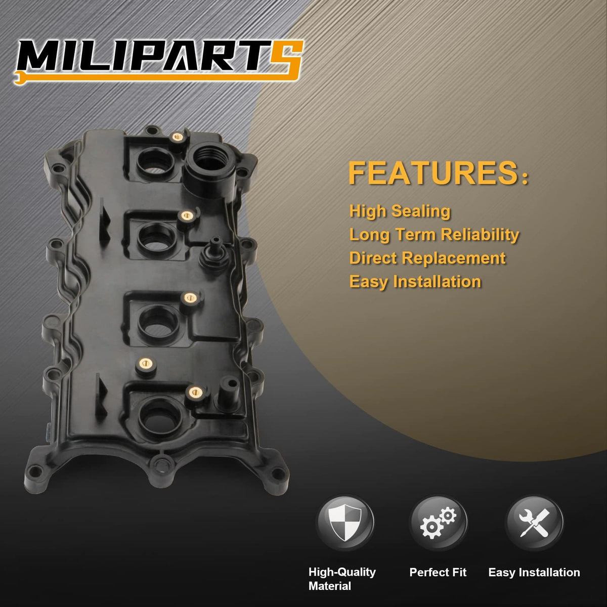 MILIPARTS valve cover installed on engine illustrating correct alignment and leak prevention