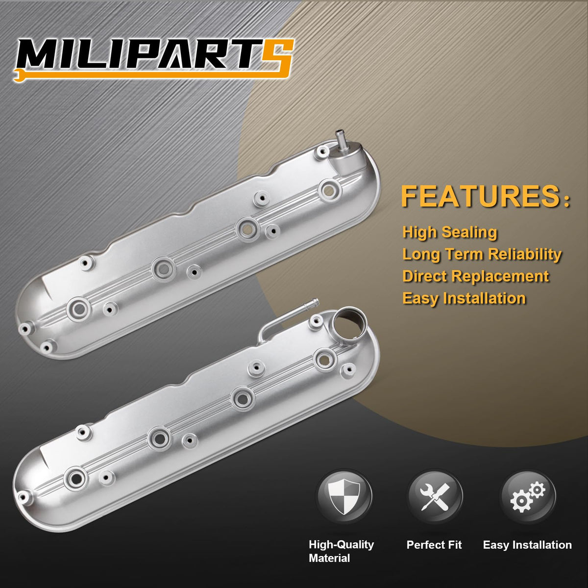 MILIPARTS valve cover detail of mounting holes for precise bolt alignment