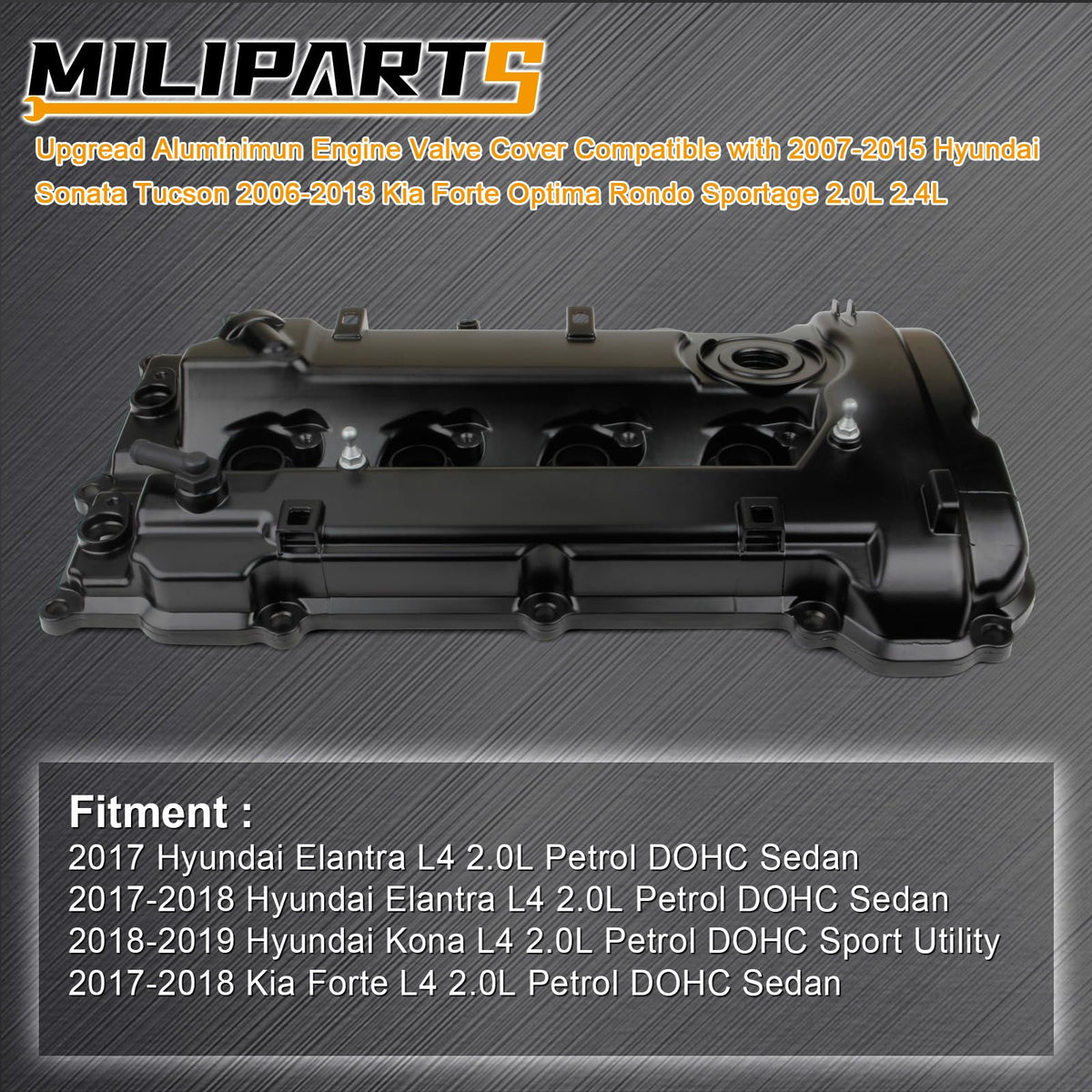 MILIPARTS valve cover top detail highlighting upgraded aluminum durability