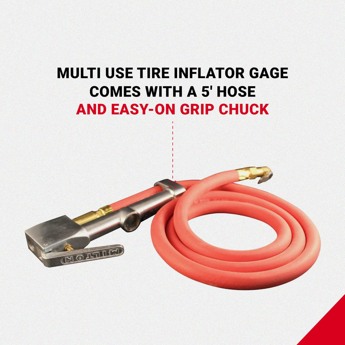Milton 5-foot hose stretched shows reach and flexibility for easier access