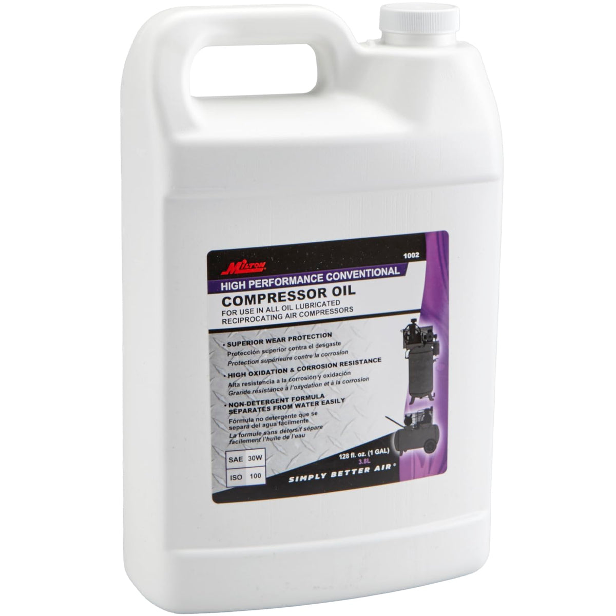 Milton gallon bottle front label, clear identification and reliable compressor protection