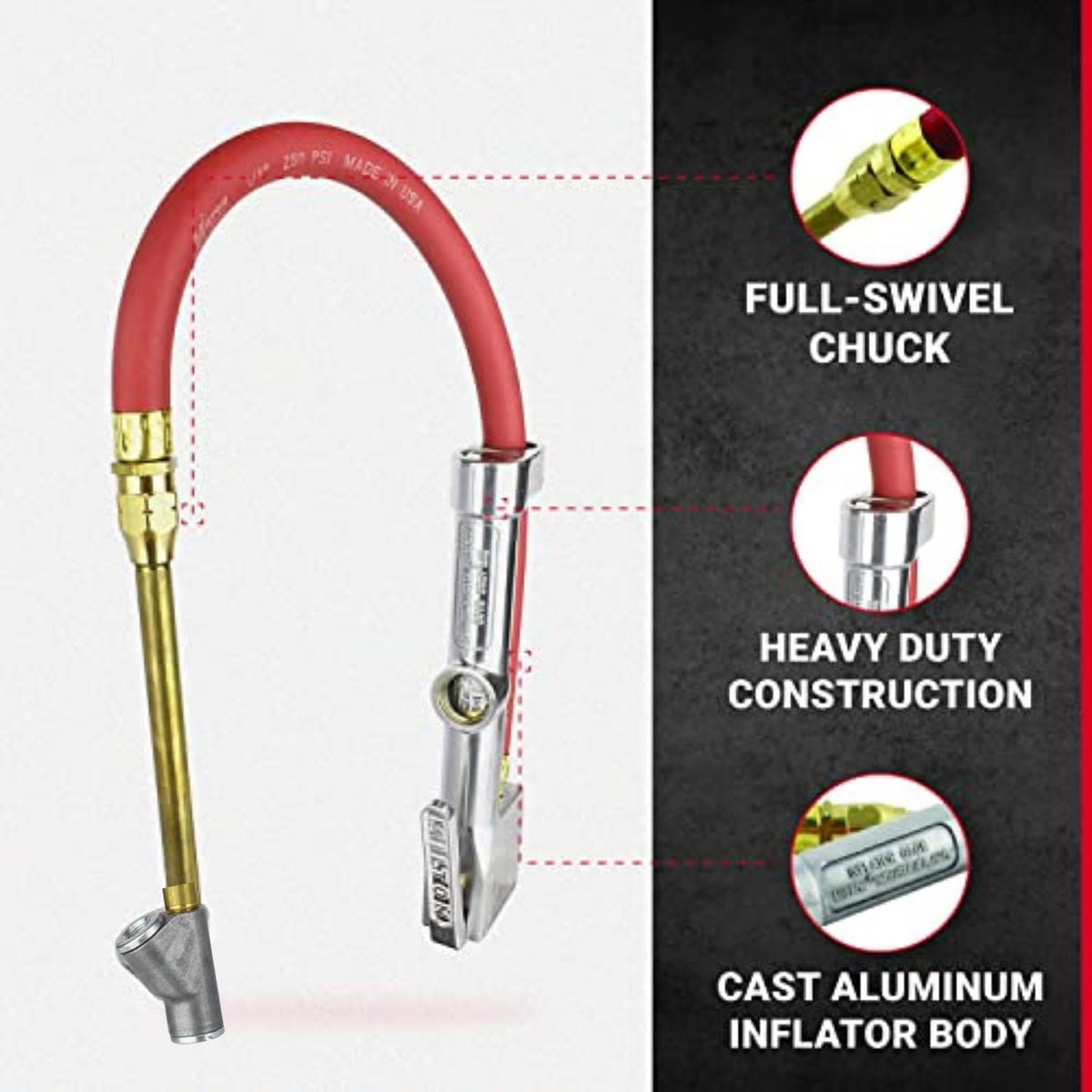 Milton lock-on threads engaging a Schrader valve for hands-free inflation and secure seal