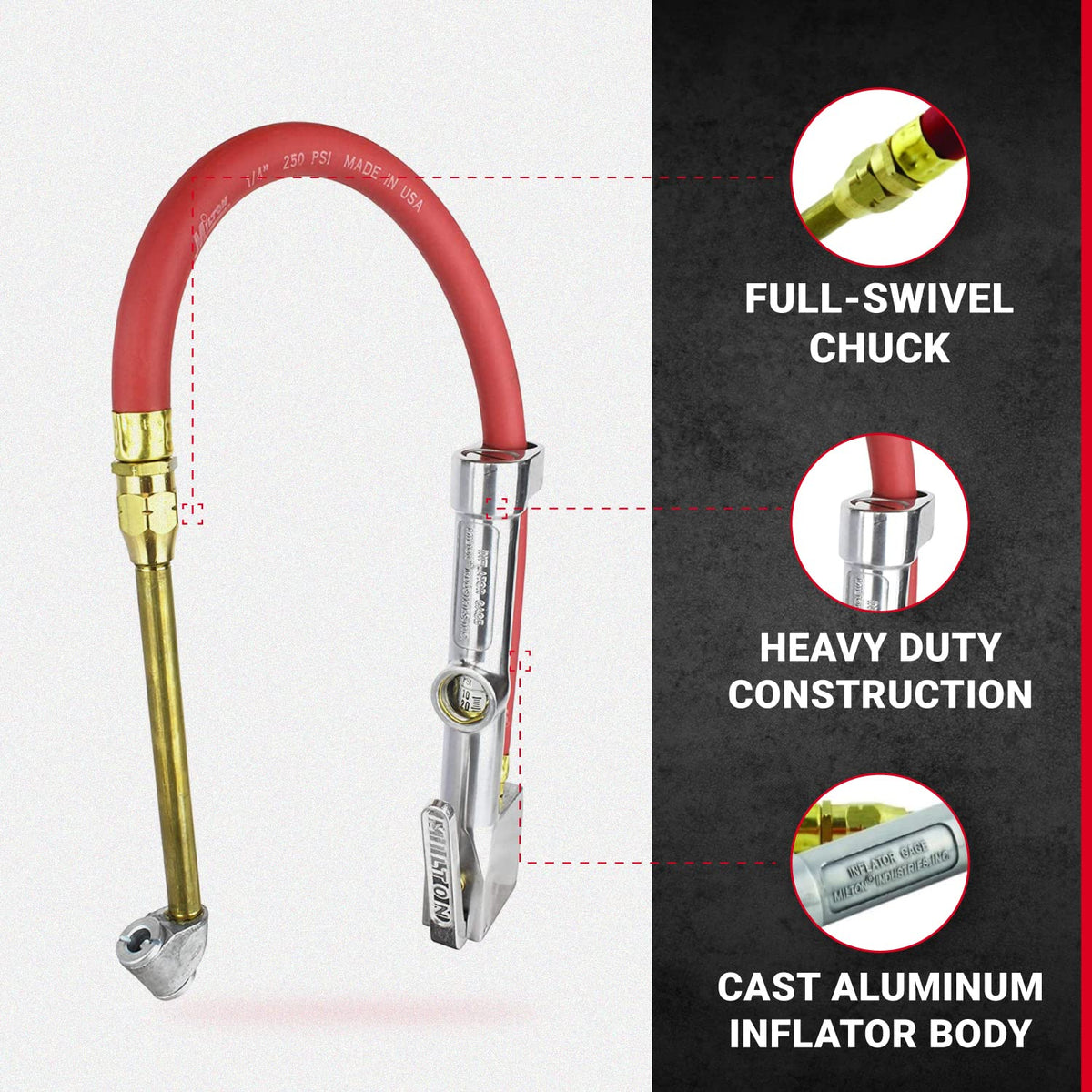 Milton S-506 dual head chuck detail demonstrating angled and straight valve access