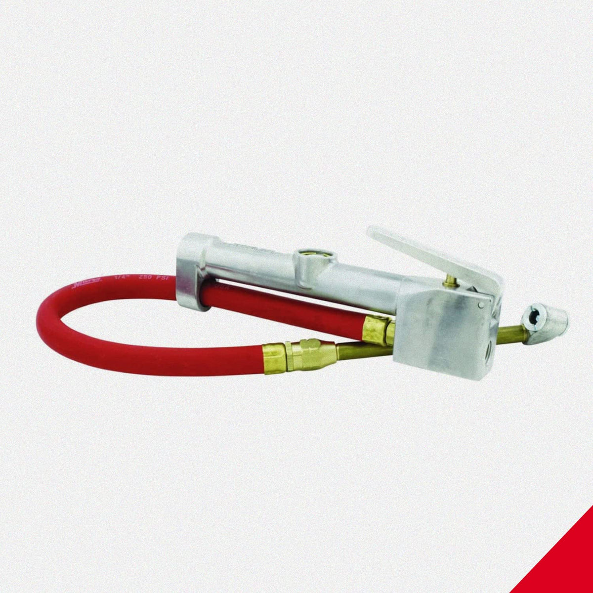 Milton S-506 in use on a car tire showing dual head access and hands-free positioning benefit