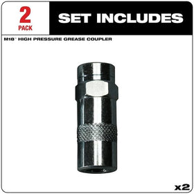 Milwaukee coupler attached to zerk fitting demonstrating fast connection benefit