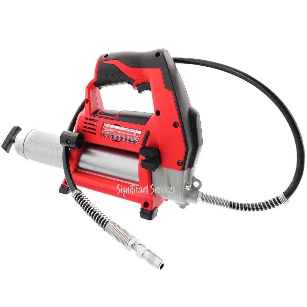 Milwaukee grease gun in use on machinery demonstrating faster lubrication