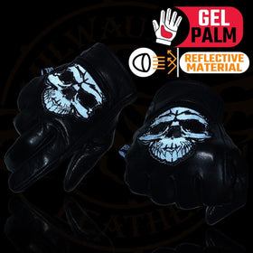 Milwaukee Leather backhand reflective skull embroidery boosting visibility
