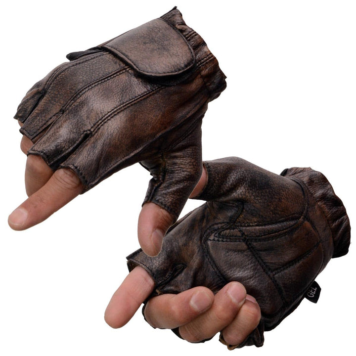 Milwaukee Leather front view showing glove style and vintage brown finish for classic riding appeal