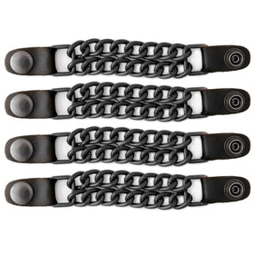 Milwaukee Leather front view showing four chrome double-chain extenders improving vest fit