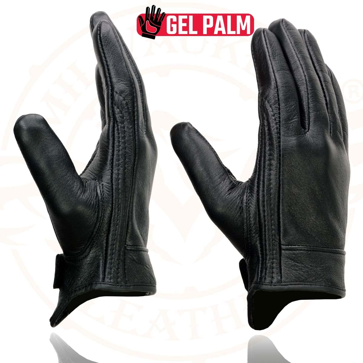 Milwaukee Leather palm close-up showing gel padding and improved vibration damping