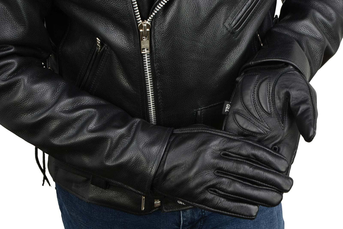 Milwaukee Leather glove next to ruler for size and scale comparison for fit