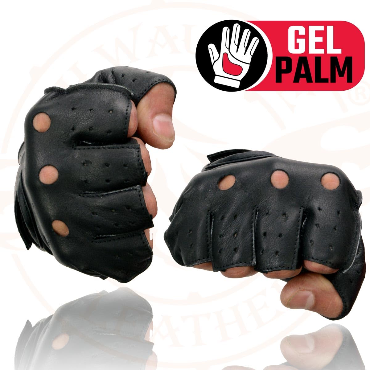 Milwaukee Leather glove beside ruler showing X-Large scale and sizing clarity