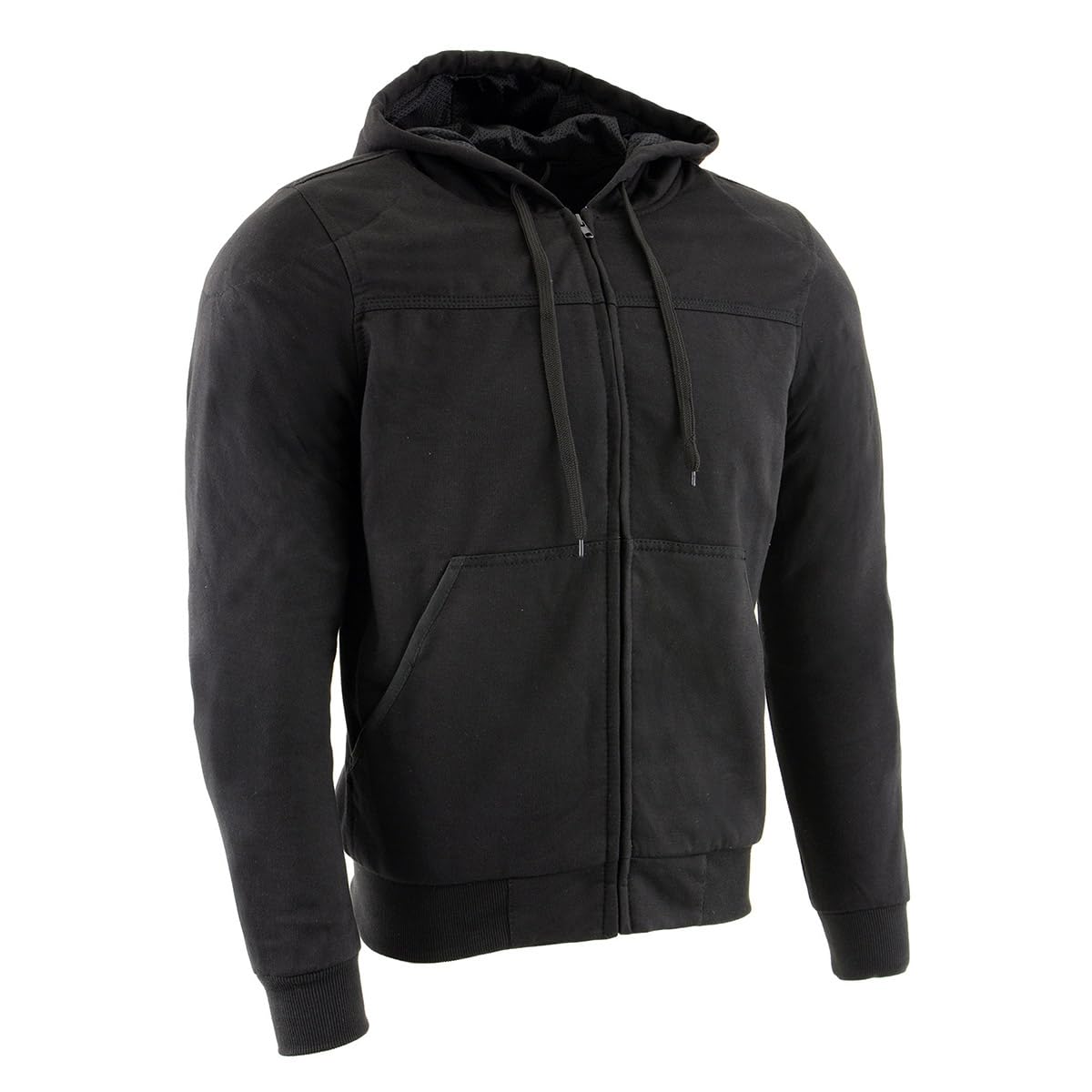 Milwaukee Leather front view showing hoodie fit and protective design benefits
