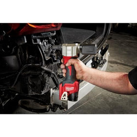 Milwaukee M12 2550-20 side label showing M12 platform compatibility for battery interchangeability