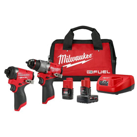 Milwaukee M12 FUEL front view showing both tools and bag for easy transport