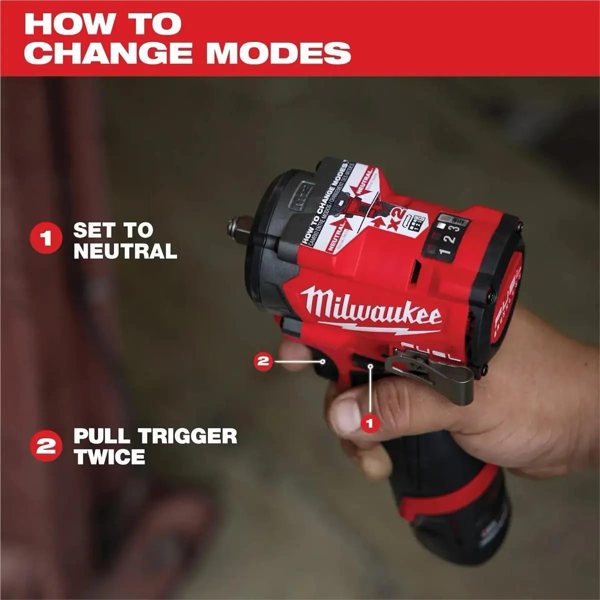 Milwaukee M12 close-up of torque label highlighting 250 ft-lbs capability