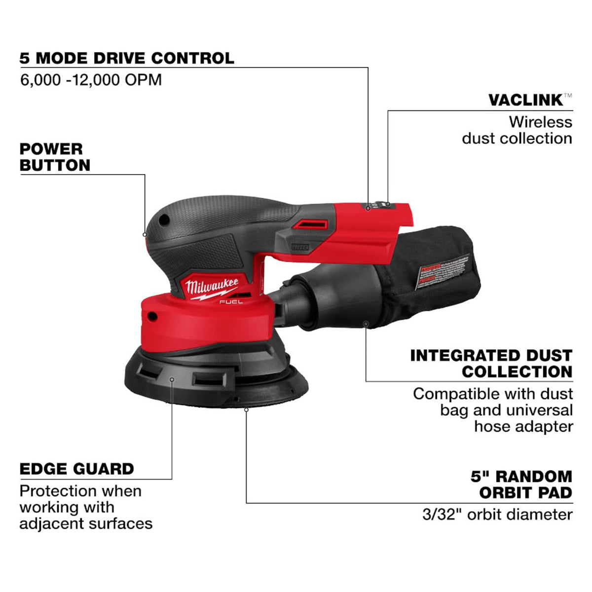 Milwaukee M18 FUEL sander side profile highlighting compact design and reach