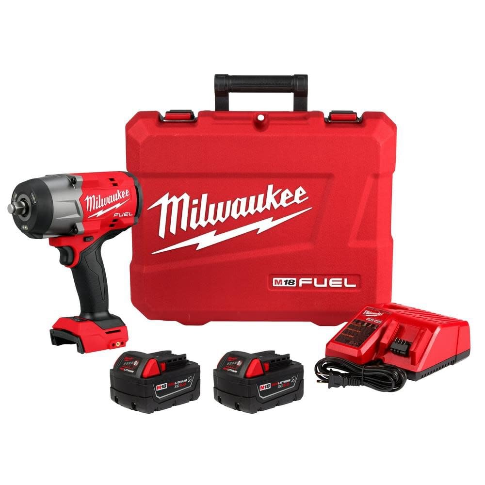 Milwaukee M18 front view showing wrench and friction ring for fast socket changes