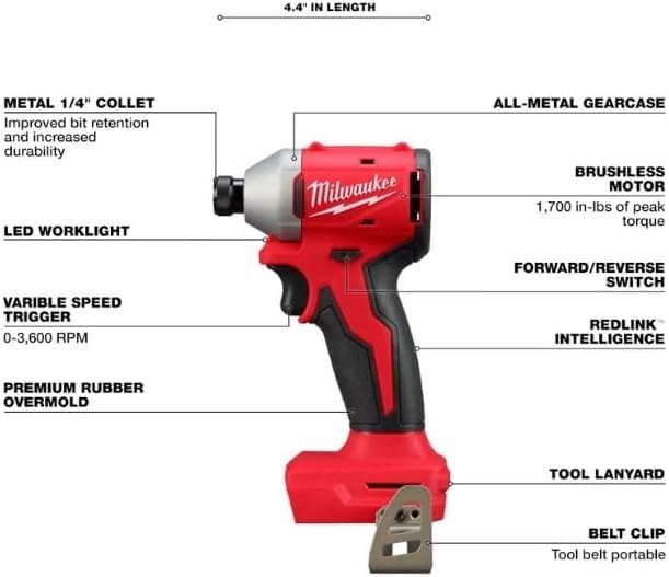 Milwaukee M18TRADE close-up of 1/4" hex chuck and metal gearcase for durability