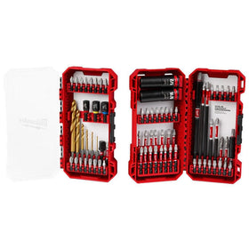 Milwaukee Shockwave front case view showing organized 75-piece kit and durable carry benefit
