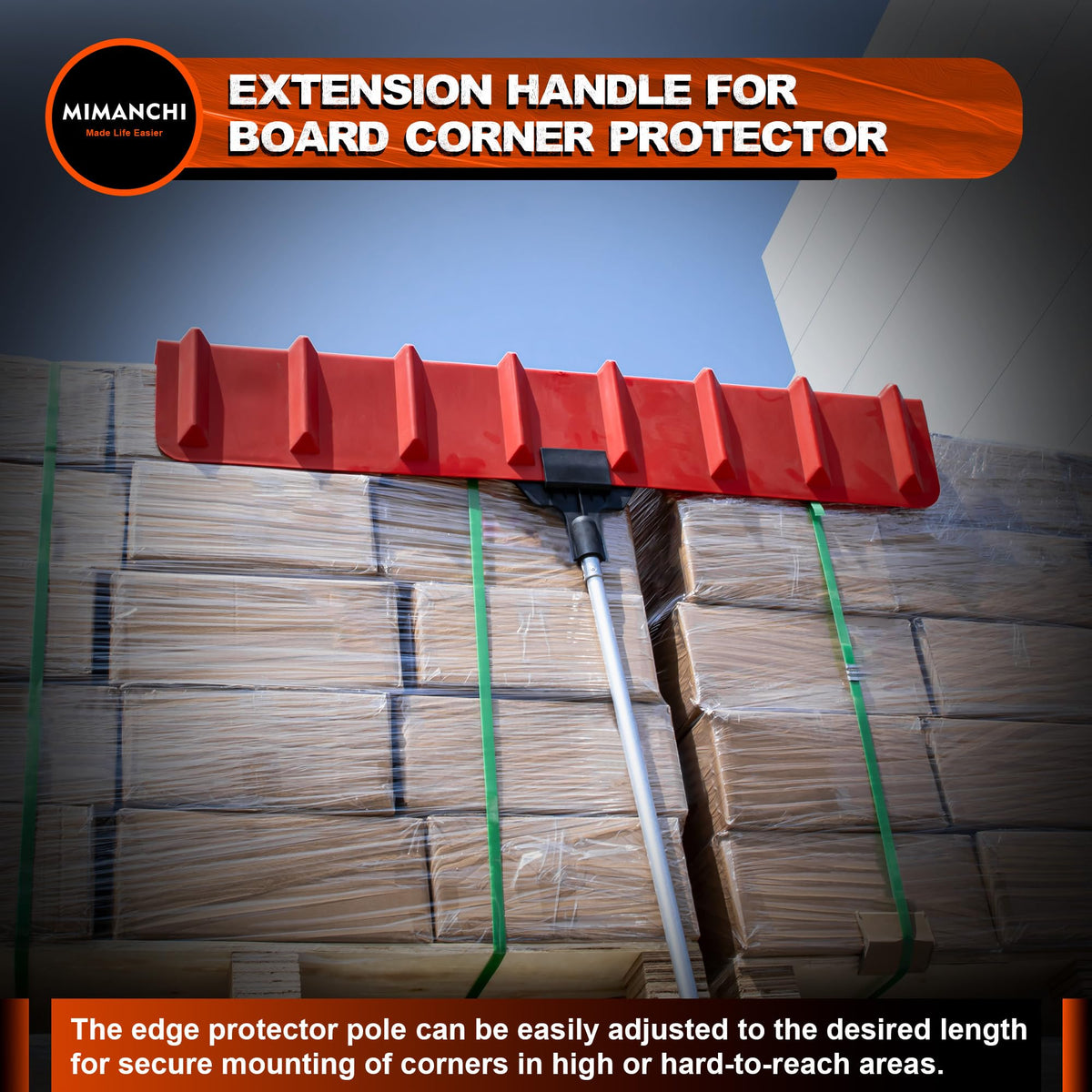 Mimanchi pole placing corner protector on trailer edge, reduces strap wear