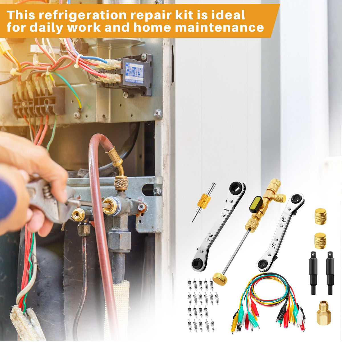 Mimorou technician using kit on an outdoor AC unit to access service ports quickly