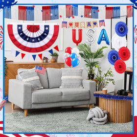 MiniInflat handheld flags and foil balloons shown for finishing patriotic accents