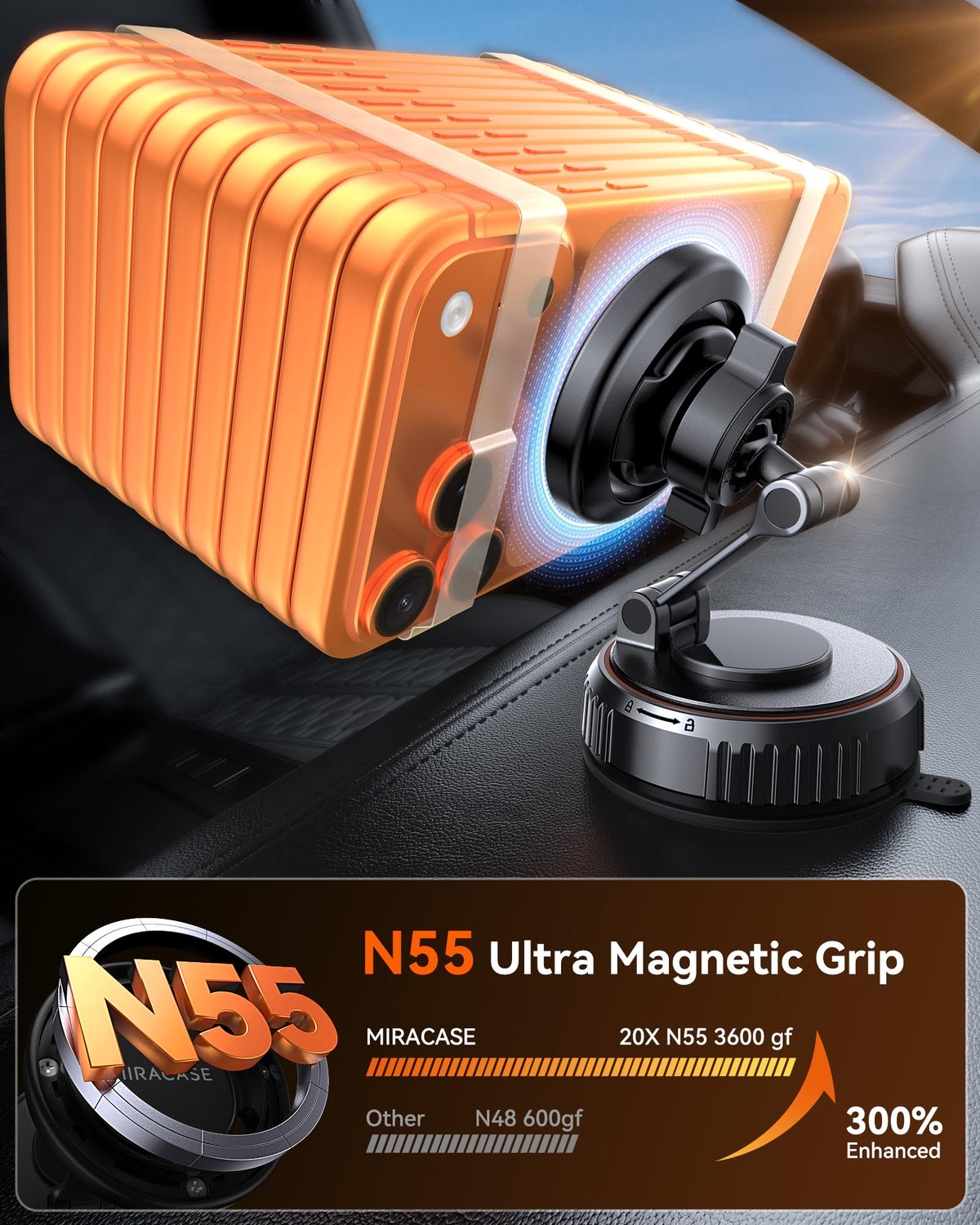 Miracase 20-magnet array detail illustrating secure 3600gf magnetic hold