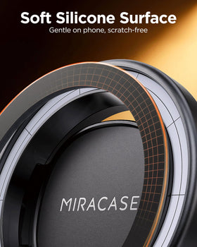 Miracase mounted on dashboard wide shot showing stable in-car placement