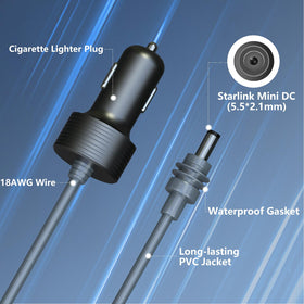 Mirexion cable plugged into RV dashboard powering Starlink Mini, instant connectivity on road